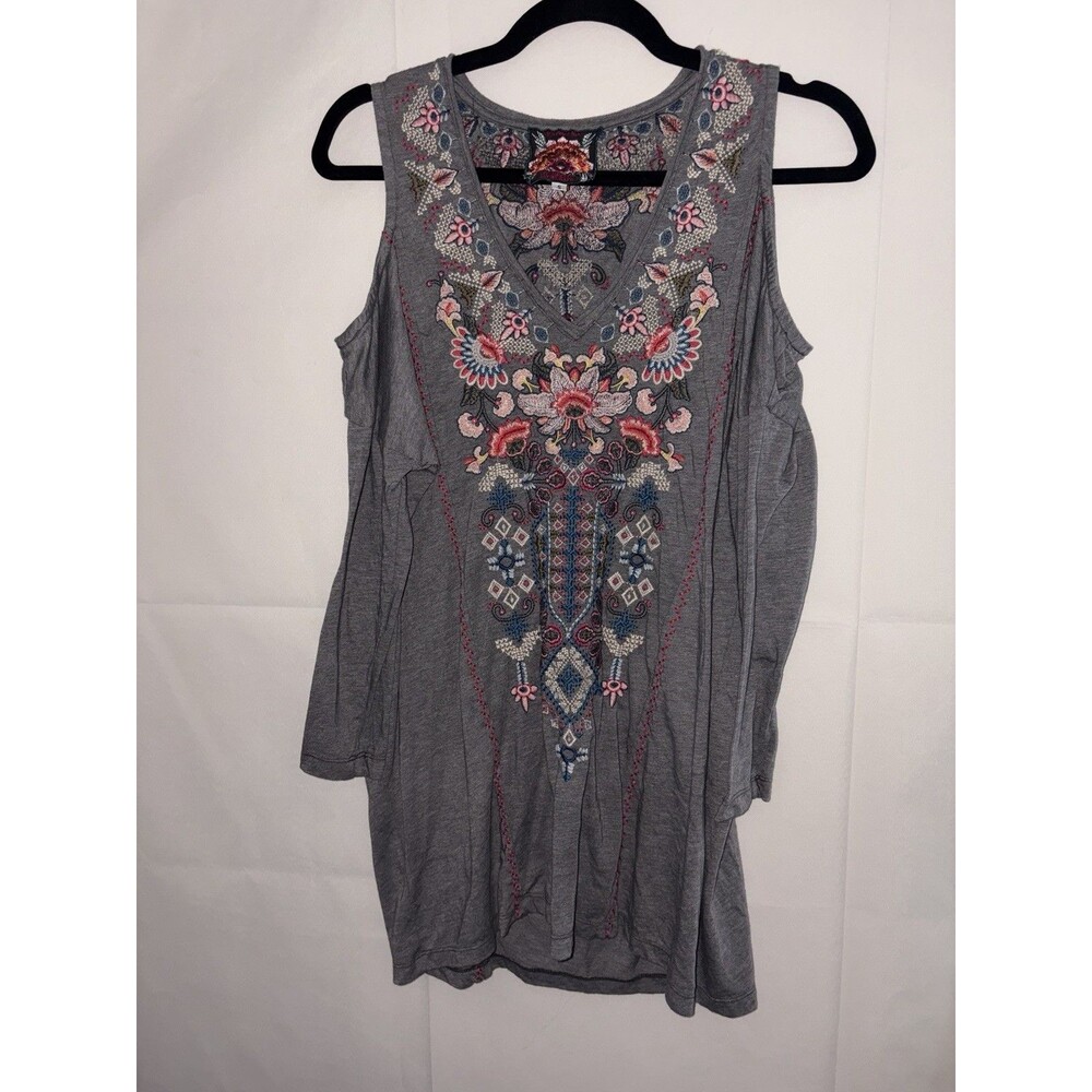 Johnny Was Nindi Cold-shoulder Tunic Top Women’s Small Floral Embroidered Gray
